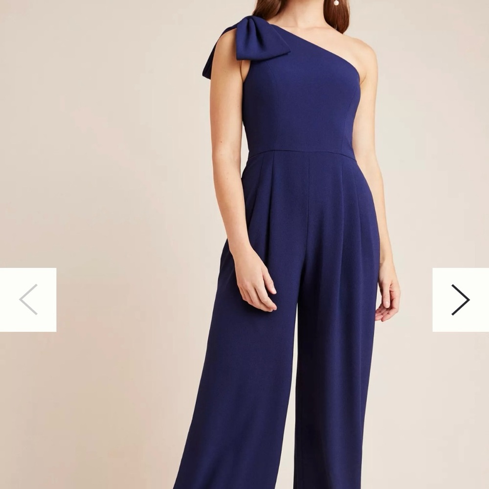 NWT Gal Meets Glam Navy One Shoulder Bow Jumpsuit Anthropologie Coquette Girl